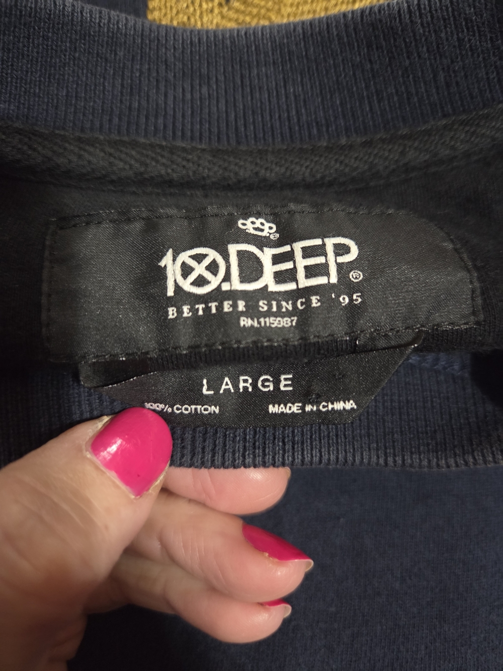 10.Deep Embroidered Navy Pocket Sweatshirt L Streetwear - Picture 8 of 9